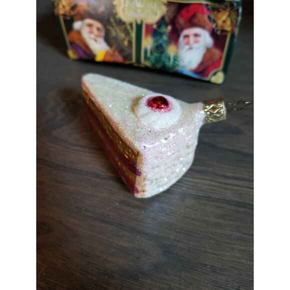 Vintage Old World Glass Hand Blown Christmas Cake Slice Ornament - Picture 2 of 4